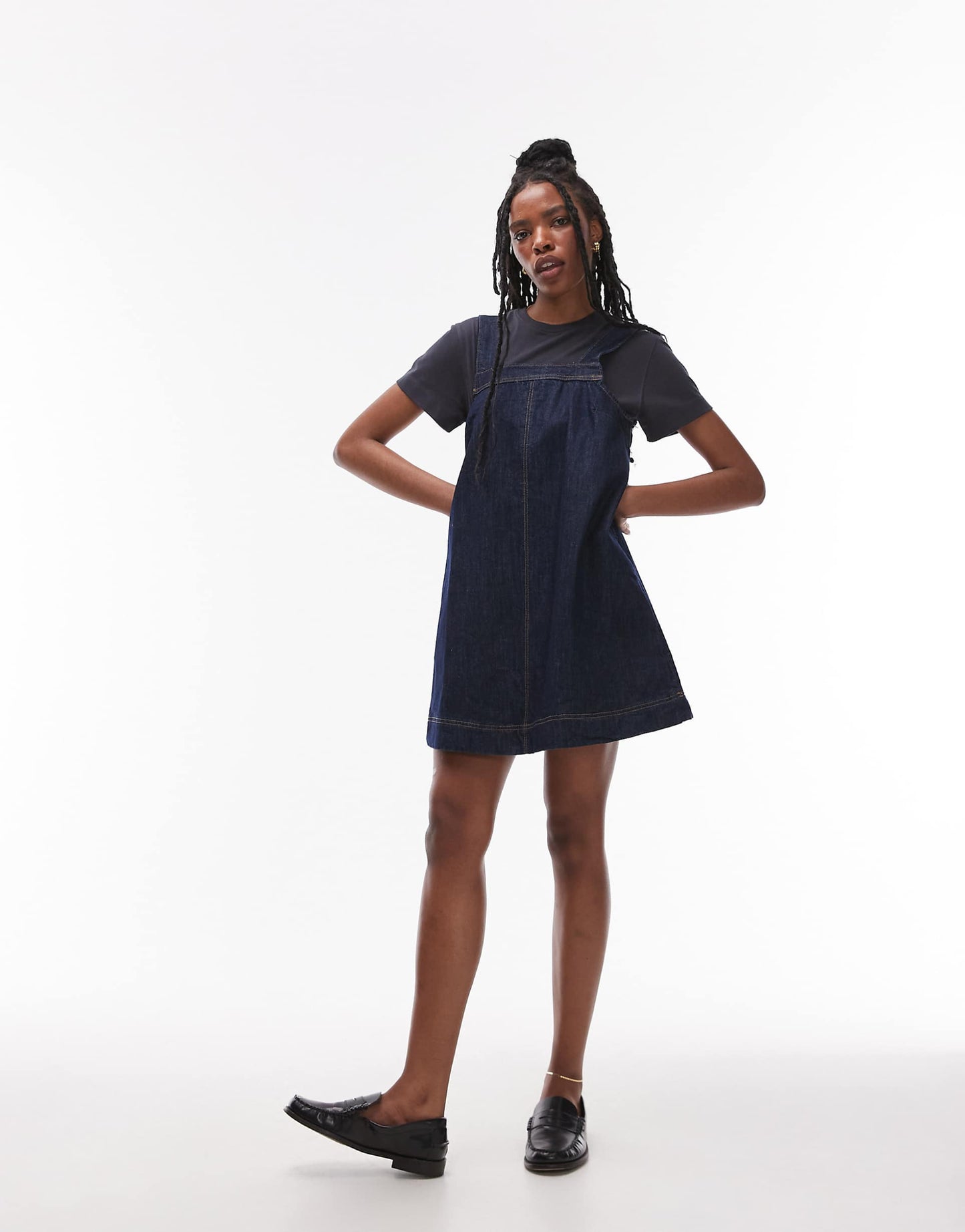 Denim Pinny Dress With Button Detail