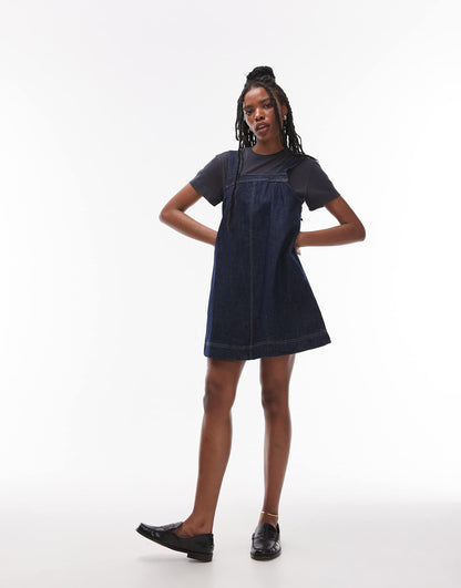 Denim Pinny Dress With Button Detail