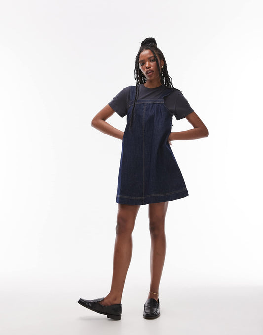 Denim Pinny Dress With Button Detail