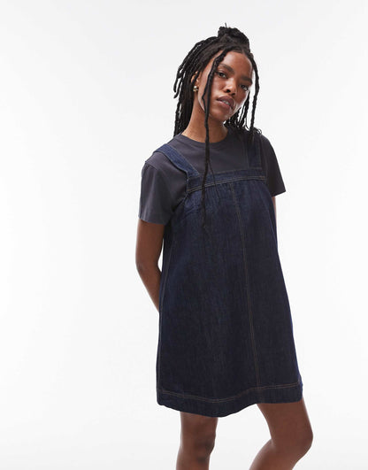 Denim Pinny Dress With Button Detail