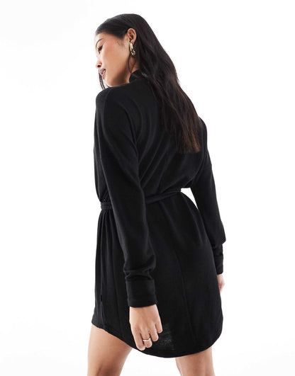 Petite Tie Waist High Neck Knitted Mini Jumper Dress