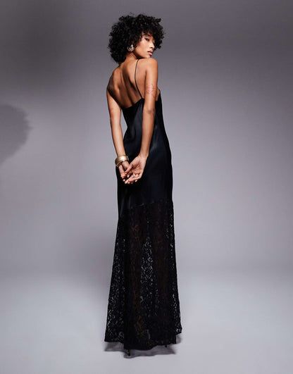 Satin Lace Mix Maxi Dress