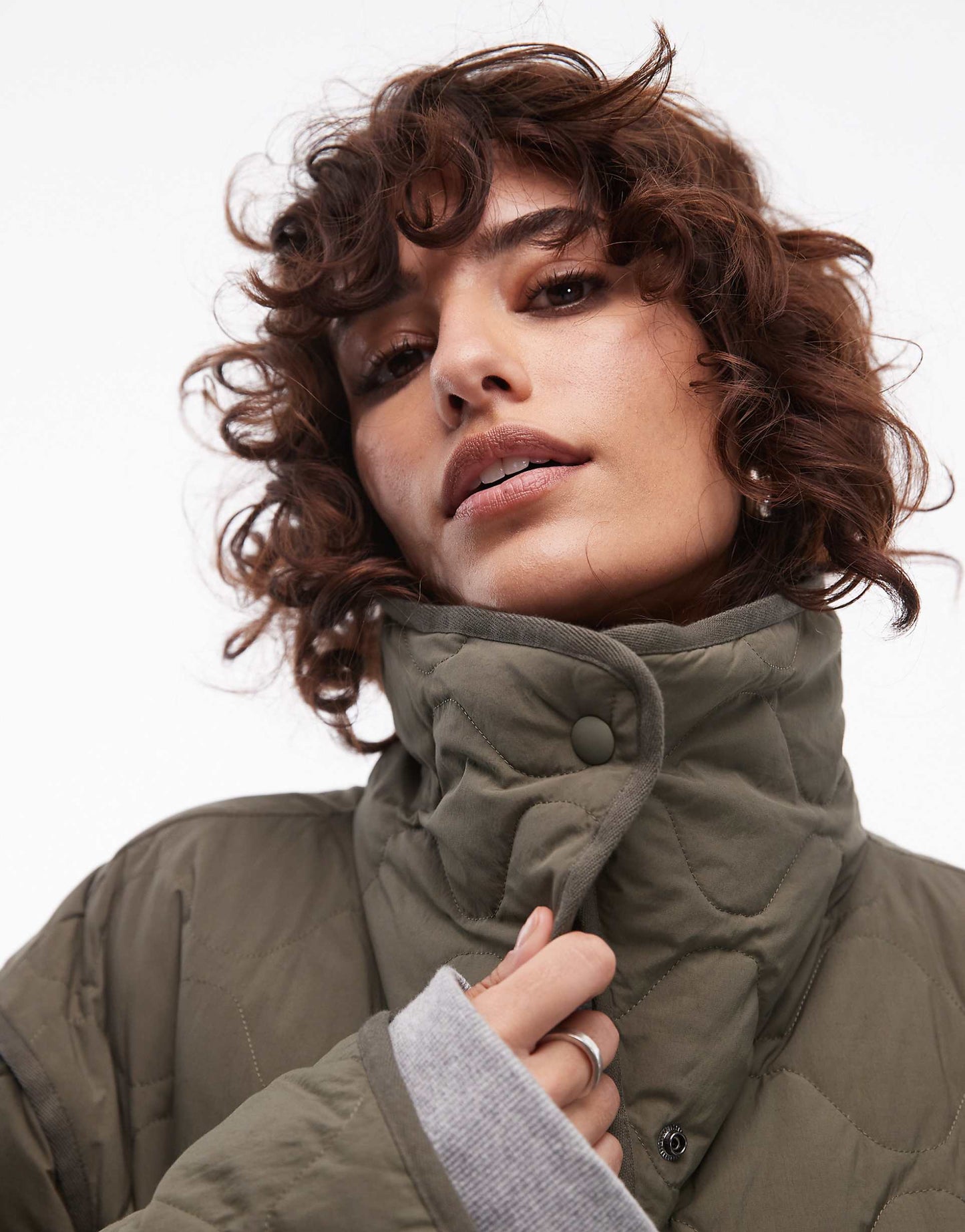 Down Quilted Oversized Midaxi Coat With High Neck And Split Sides