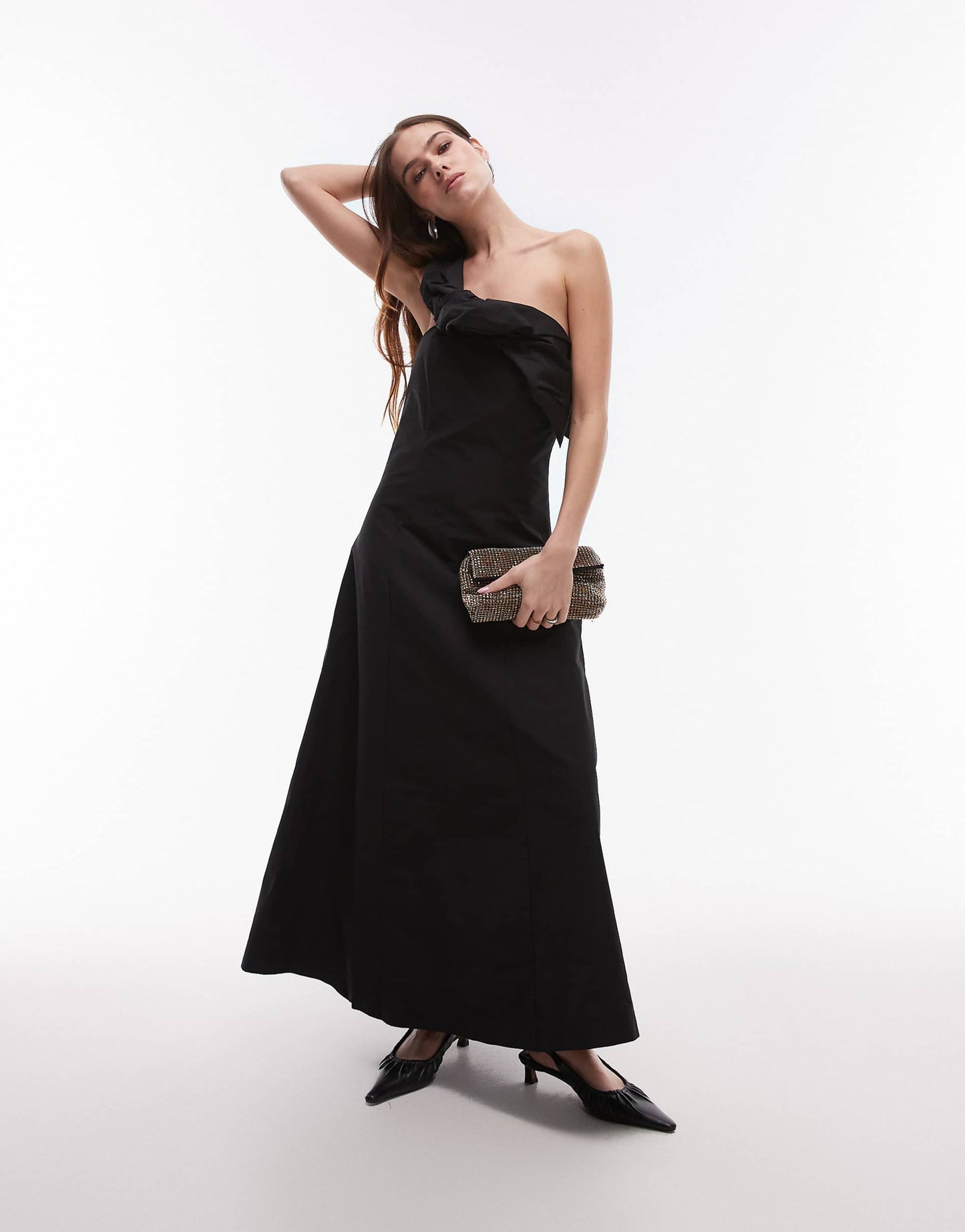 One Shoulder Maxi Dress With Corset And Twisted Strap Detail