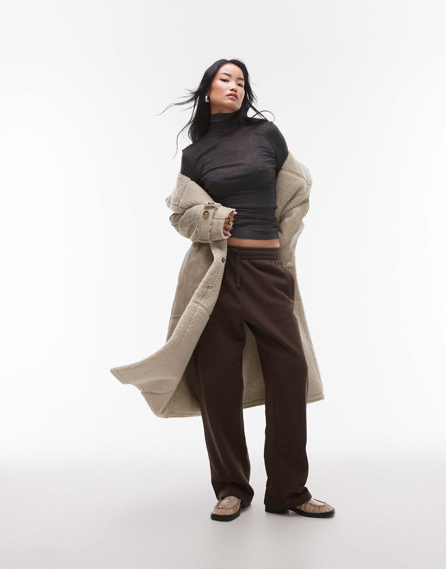 Merino Wool Semi Sheer Slim Fit Top With Long Sleeves And High Neck