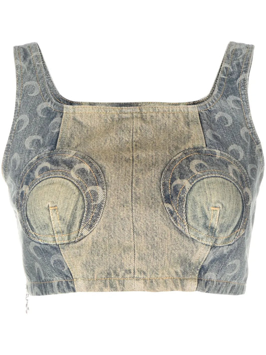 Regenerated Denim Bustier Top