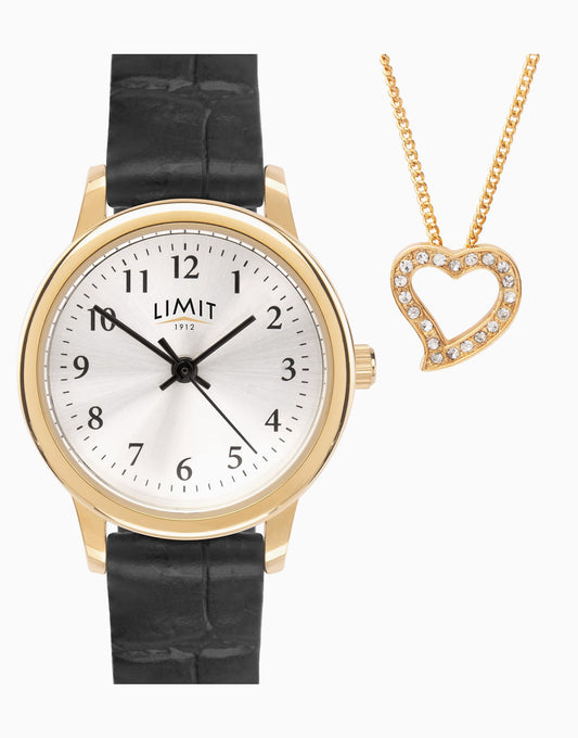 Classic 26Mm Womens Round Black Analogue Watch Gift Set