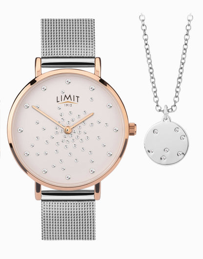 Classic 28Mm Womens Round Silver Analogue Watch Gift Set