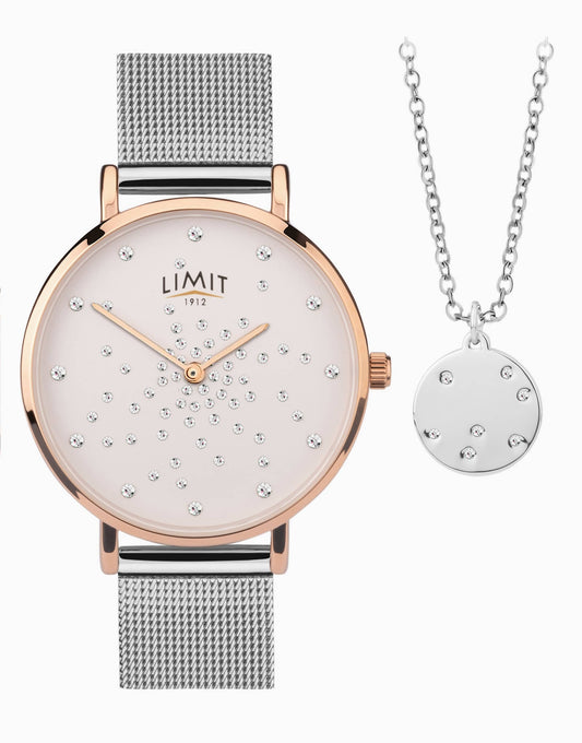 Classic 28Mm Womens Round Silver Analogue Watch Gift Set