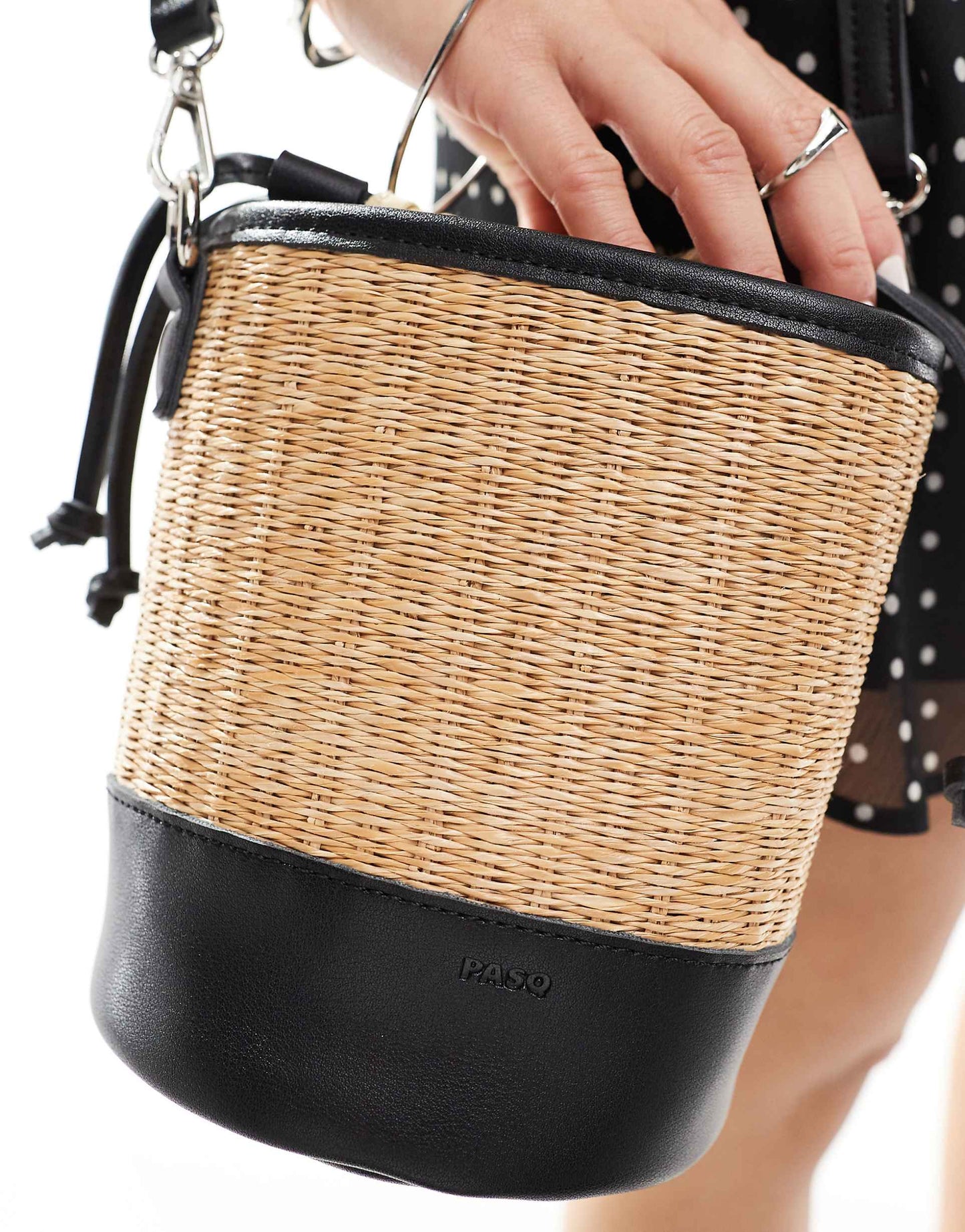 Straw Grab Bucket Bag With Crossbody Strap