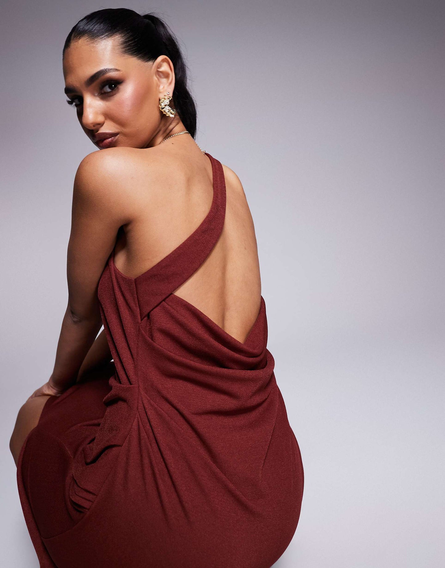 Slinky One Shoulder Drape Maxi Dress