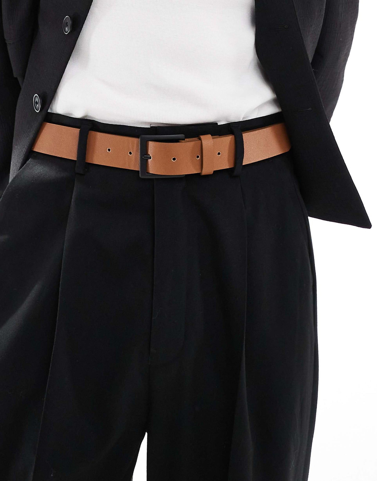 Faux Leather Belt With Contrast Buckle