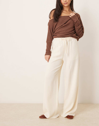 Linen Look Tailored Tie Waist Pull On Trouser