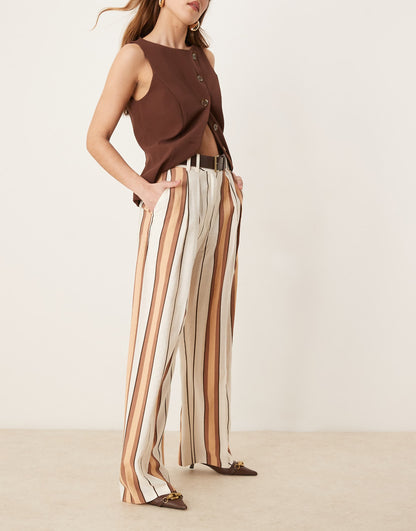 Tailored Relaxed Ankle Trousers With Faux Leather Belt