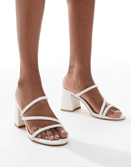 Wide Fit Strappy Block Heeled Slip On Sandals