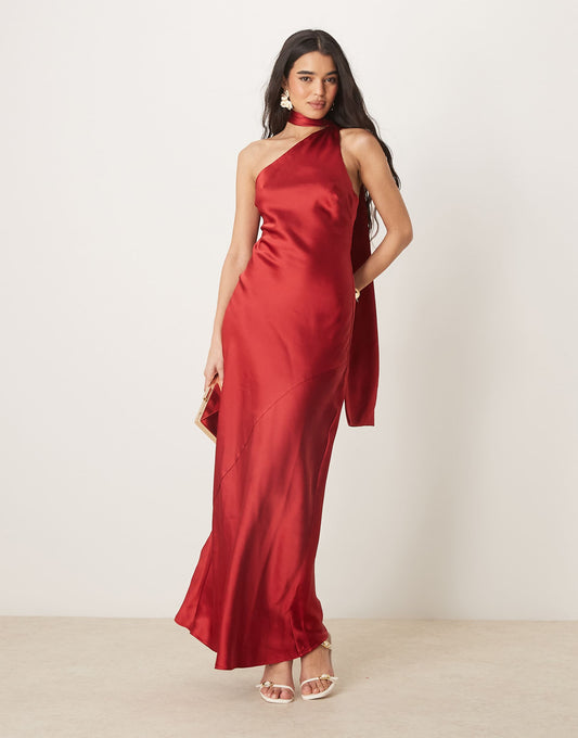 Scarf Neck Satin Maxi Dress