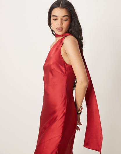 Scarf Neck Satin Maxi Dress