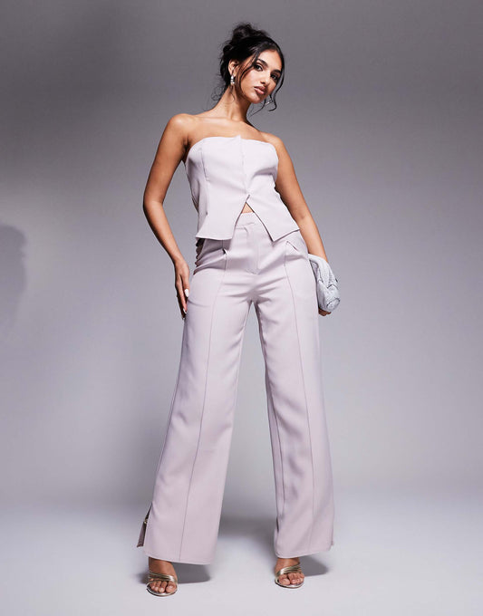 Exclusive Tailored Wide Leg Seam Detail Trousers Co-Ord