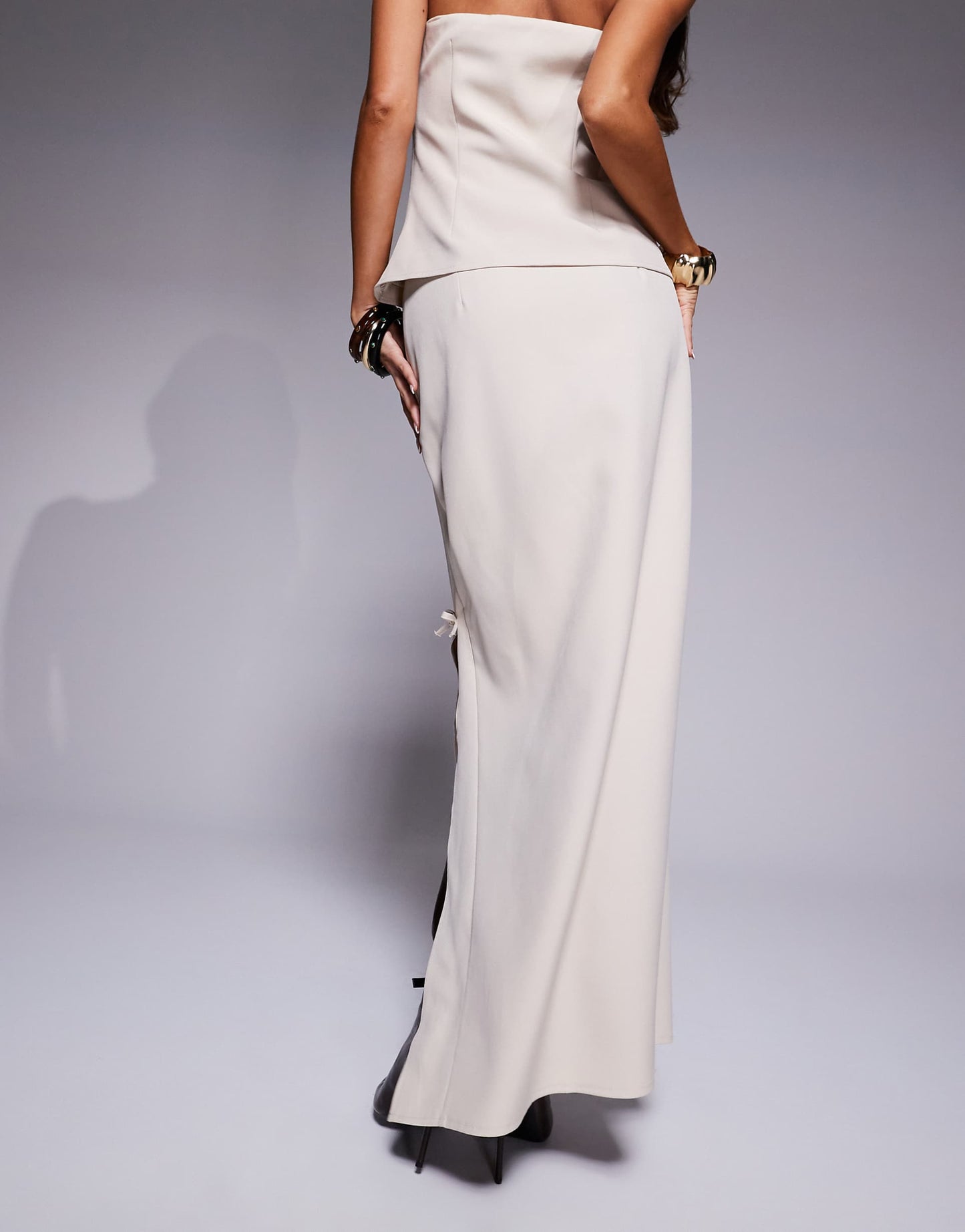Exclusive Tailored Side Split Bow Detail Maxi Skirt Co-Ord