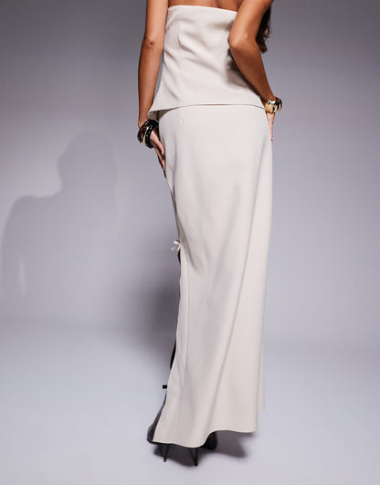 Exclusive Tailored Side Split Bow Detail Maxi Skirt Co-Ord