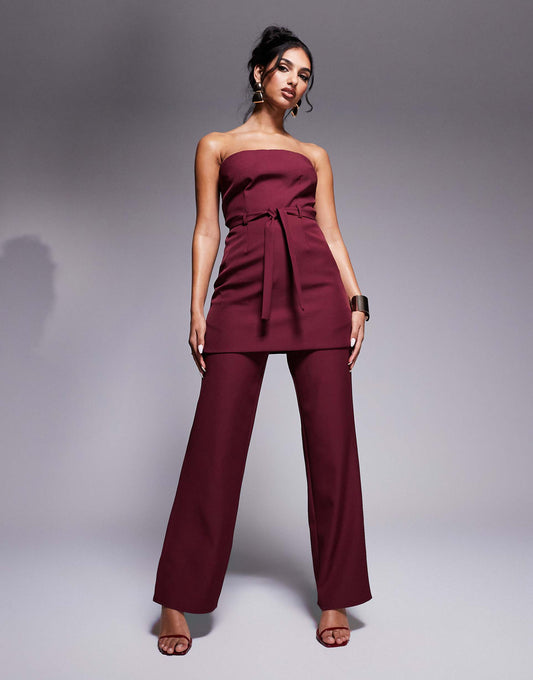 Exclusive Tailored Tie Waist Wide Leg Trousers Co-Ord