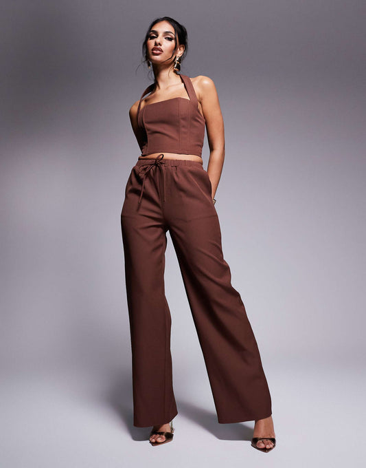 Exclusive Drawstring Waist Wide Leg Trousers Co-Ord