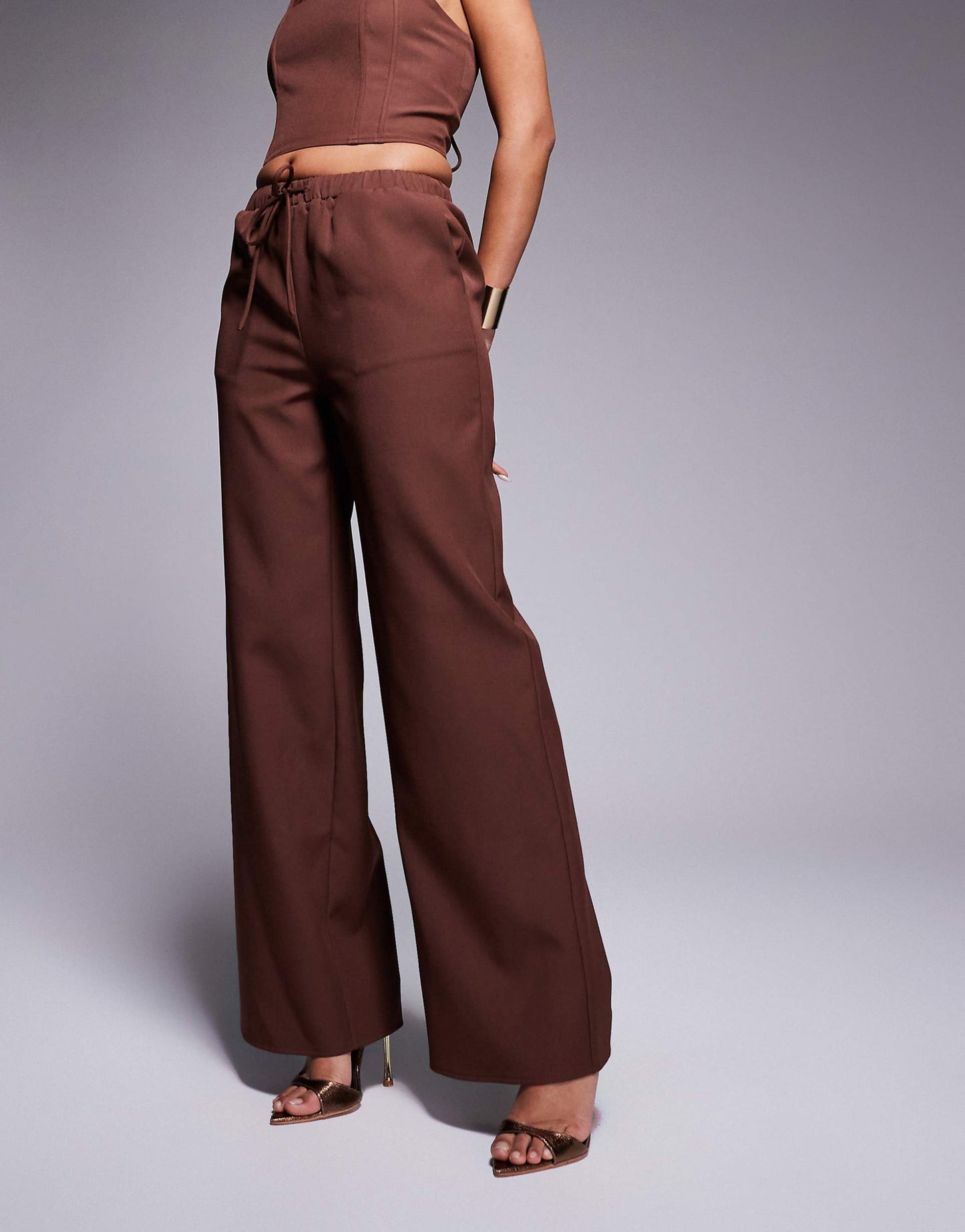 Exclusive Drawstring Waist Wide Leg Trousers Co-Ord