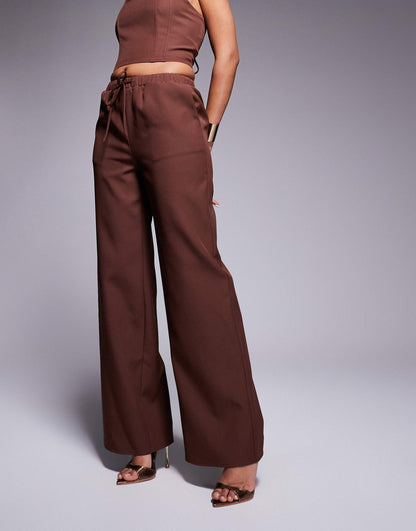 Exclusive Drawstring Waist Wide Leg Trousers Co-Ord