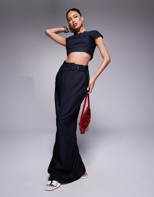 Exclusive Tailored Belt Detail Maxi Skirt Co-Ord