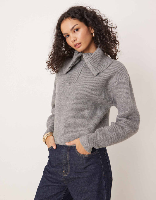 Oversized Collar Half Zip Jumper