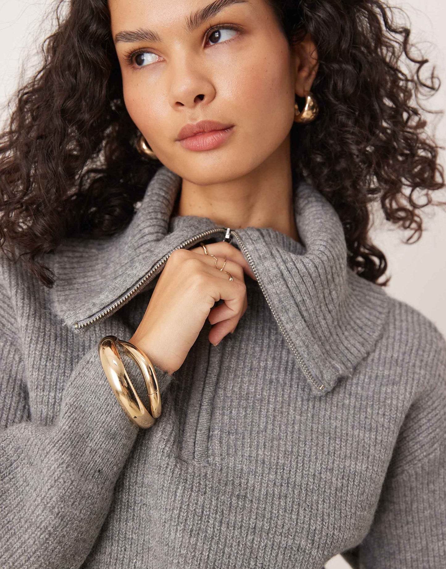 Oversized Collar Half Zip Jumper