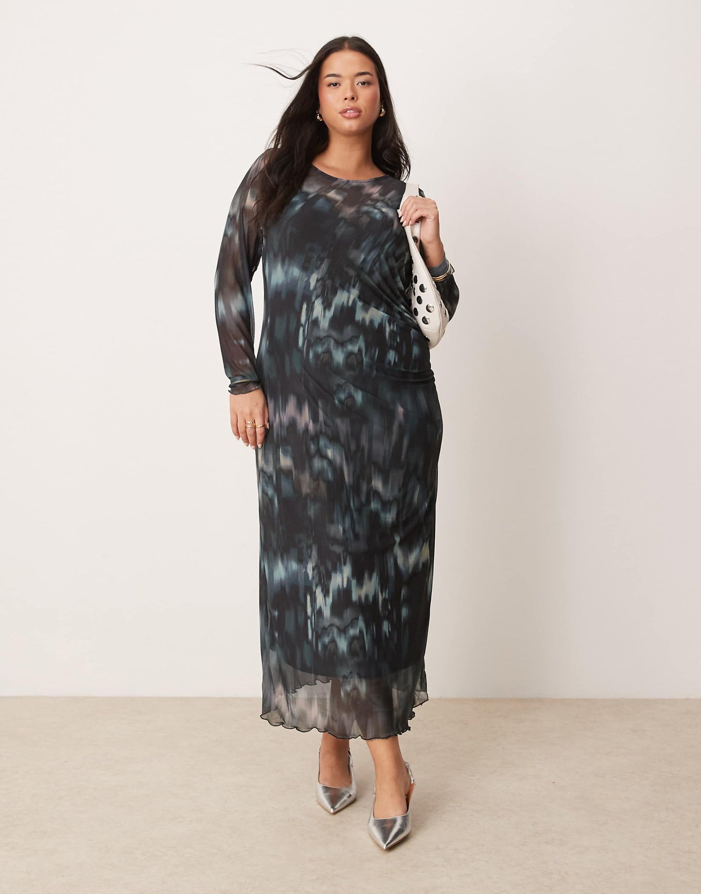 Curve Mesh Ruched Midi Dress