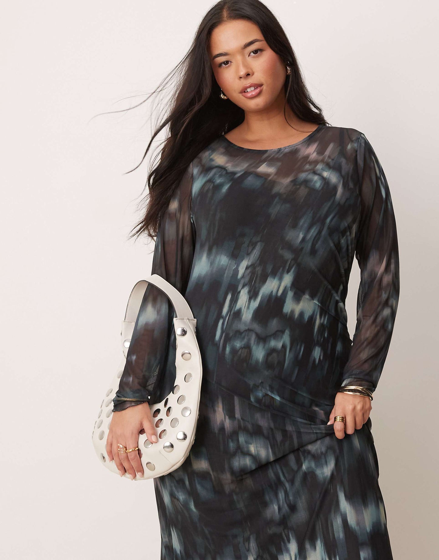 Curve Mesh Ruched Midi Dress
