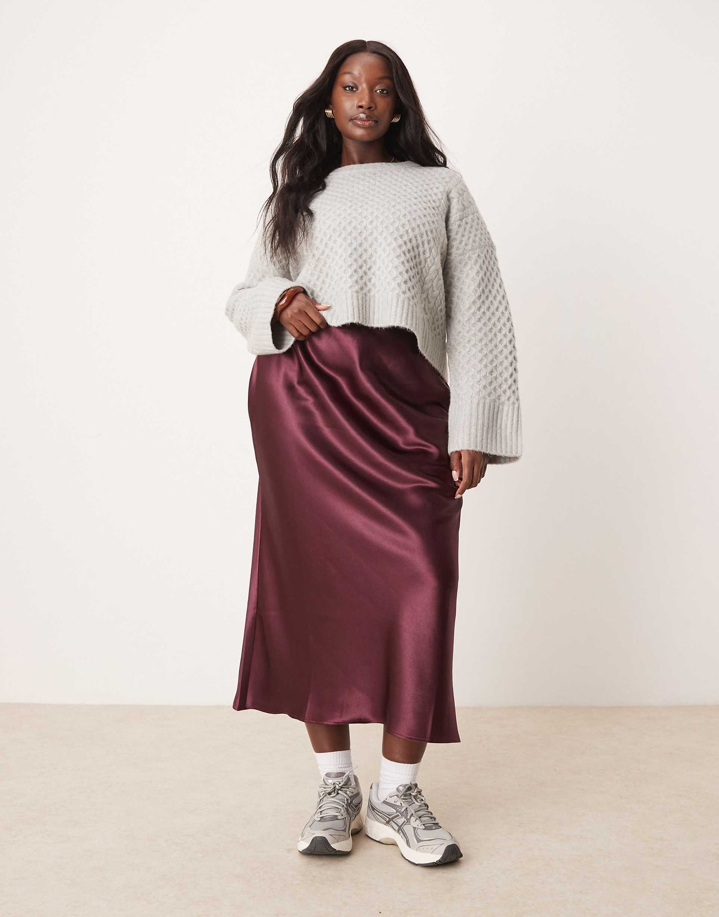 Curve Satin Midi Bias Skirt
