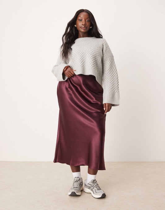 Curve Satin Midi Bias Skirt