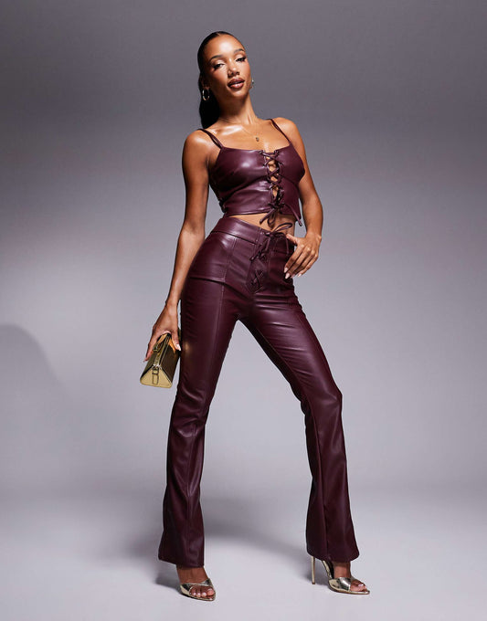 Leather Look Lace Up Trouser Co-Ord