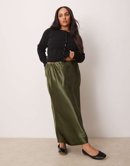 Curve Satin Midi Bias Skirt