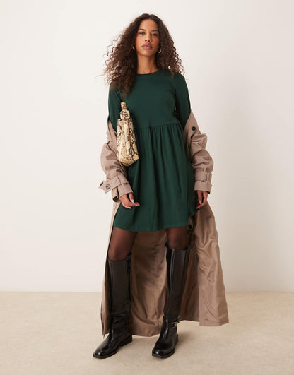 Long Sleeve Jersey Mini Smock Dress