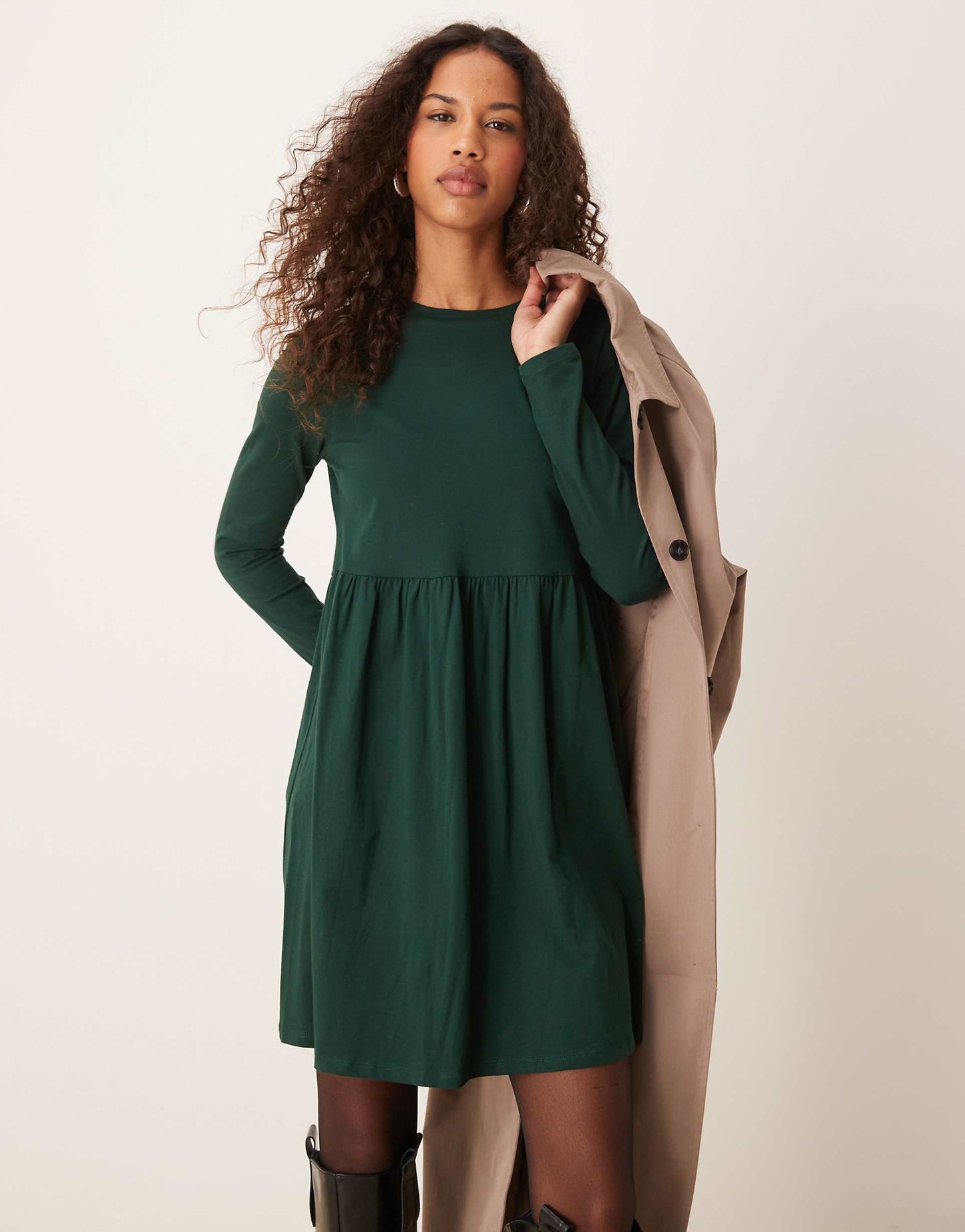 Long Sleeve Jersey Mini Smock Dress
