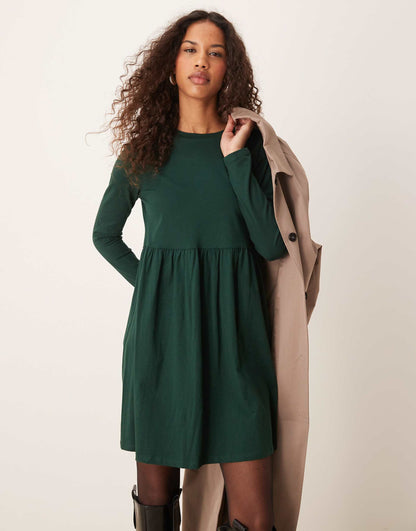 Long Sleeve Jersey Mini Smock Dress