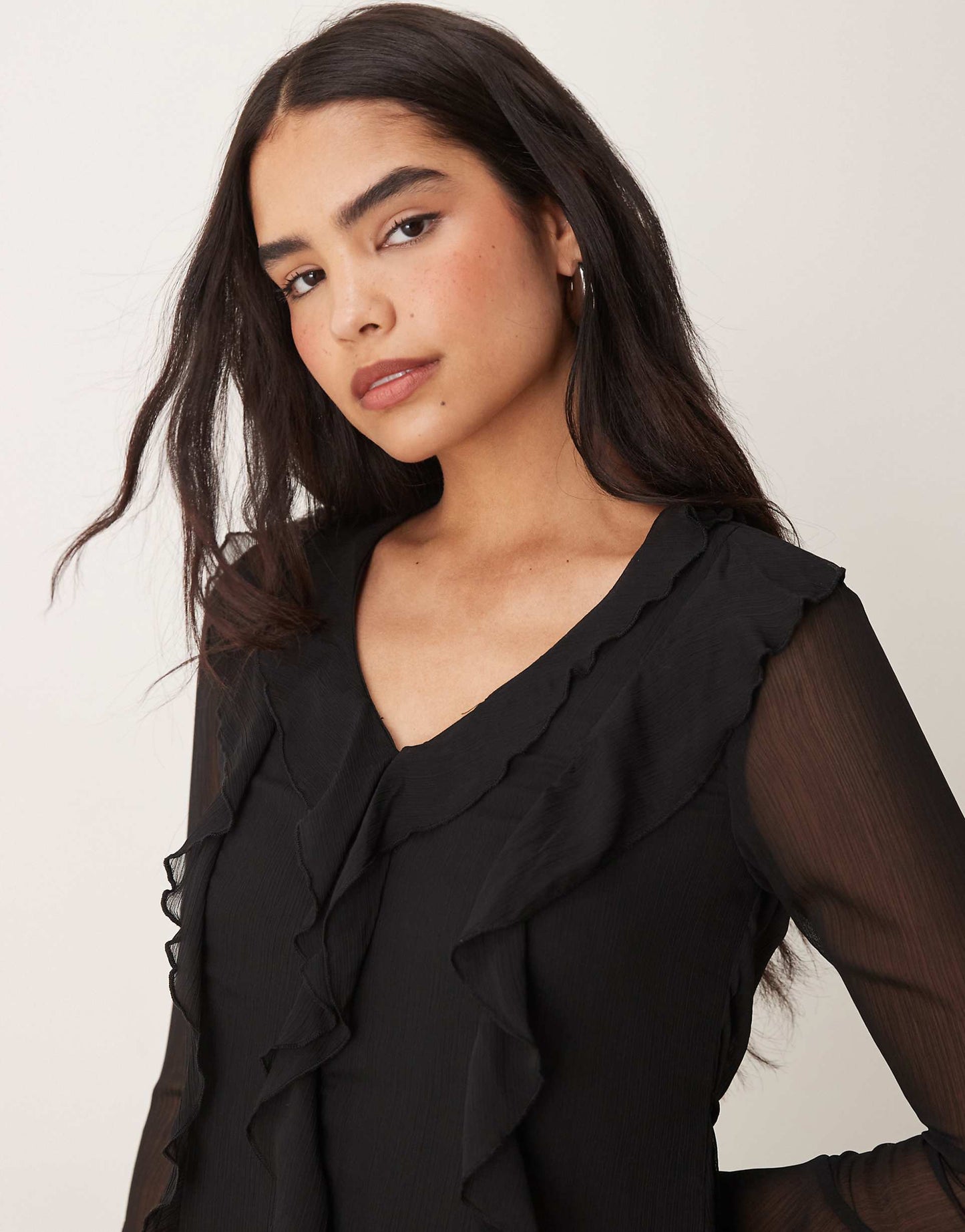 Ruffle Chiffon Long Sleeve Mini Dress