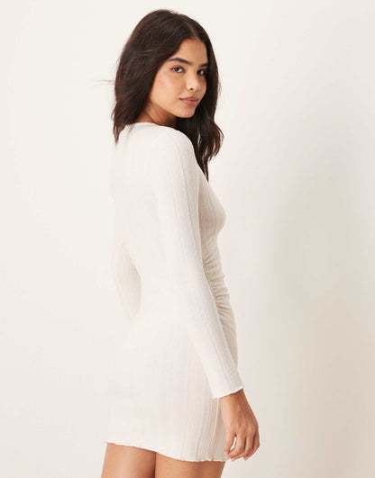 Ribbed Mini Dress With Ruched Side