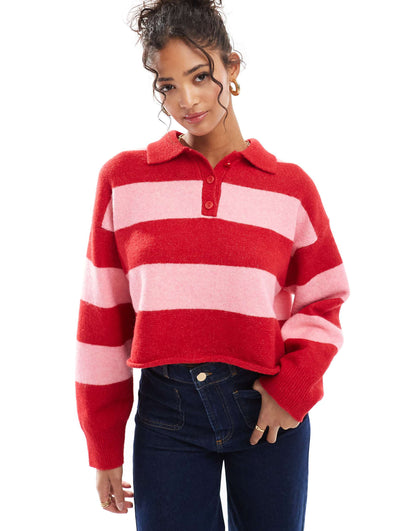 Textured Knitted Polo Jumper