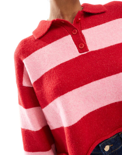 Textured Knitted Polo Jumper