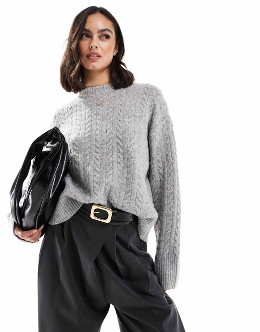 High Neck Oversized Cable Knit Jumper