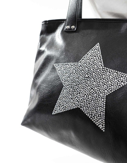 Faux Leather Tote With Star Embelishment