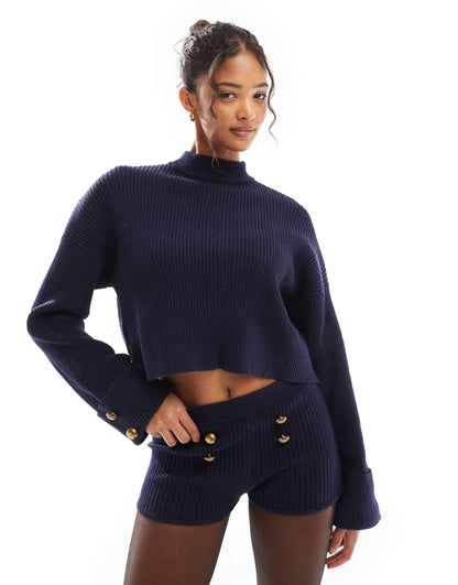 Gold Button Detail High Neck Jumper Co-Ord