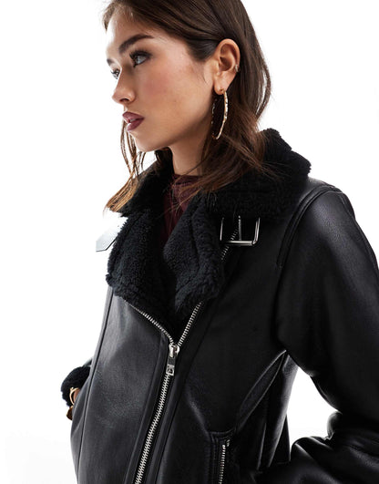 Faux Leather Oversized Aviator Jacket