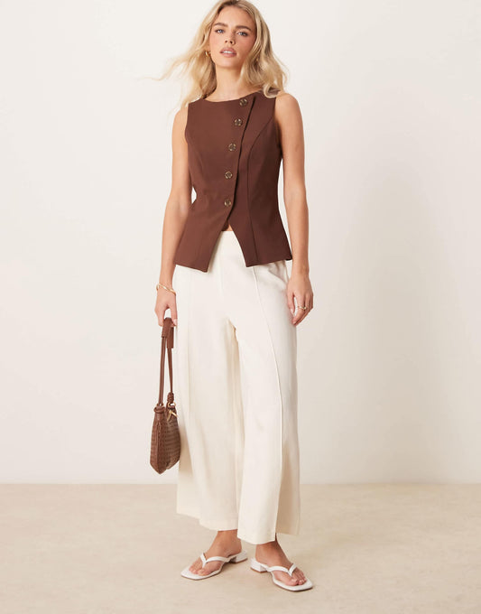 Petite Tailored Linen Culotte Trousers