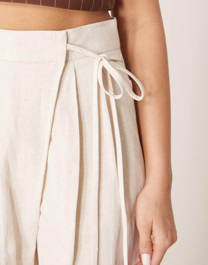 Linen Tie Front Wide Leg Trousers